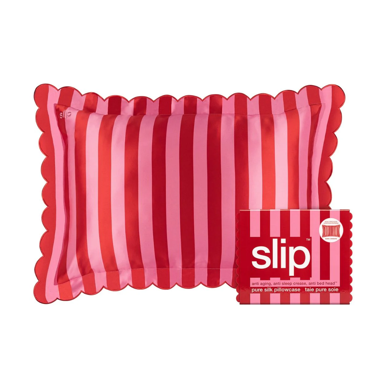 Pure Silk Queen Pillowcase with Scalloped Edge